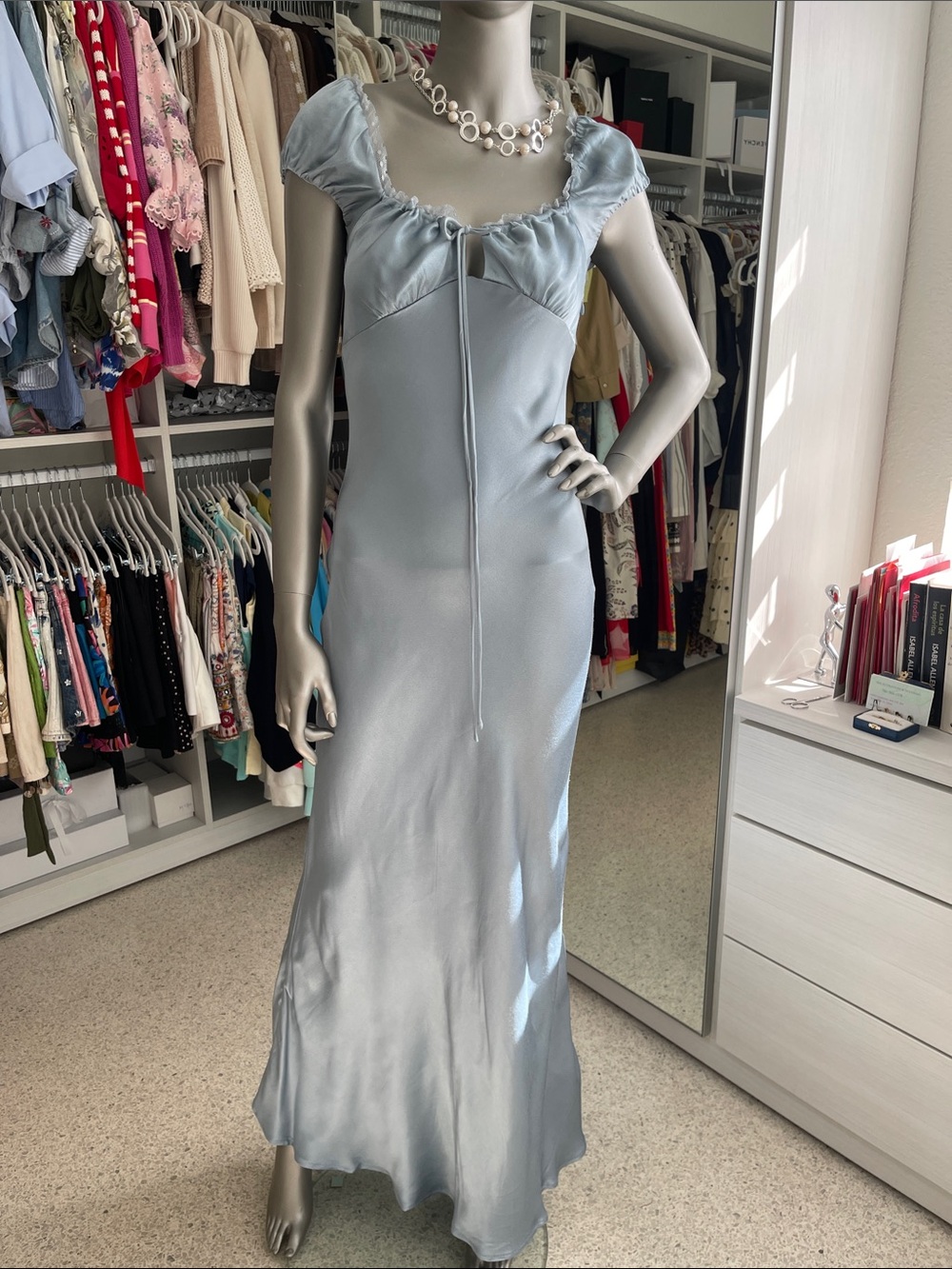 Bardot Light Blue Satin Maxi Dress